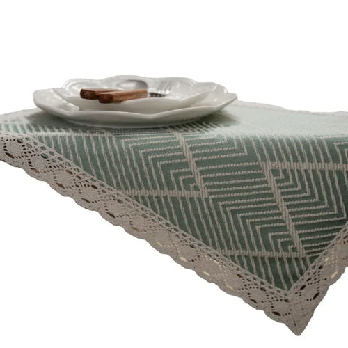 Chemin de table géométrique beige noir à pompons