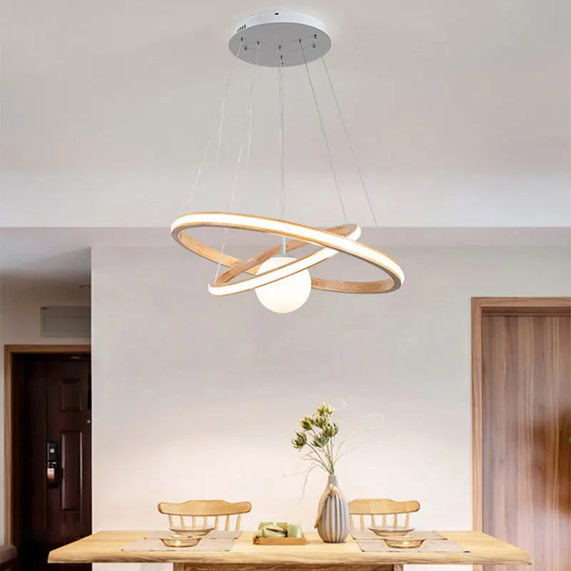 lustre en bois moderne avec boule en verre pour intérieur - vue 2 sur 9
