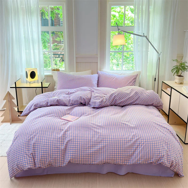 housse de couette en coton lavée à carreaux douce et confortable
