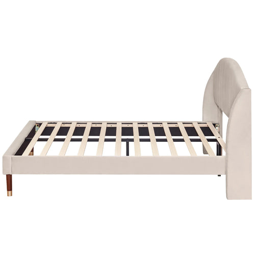 VSOGA Upholstered Bed 140*190 With Slatted Base And Headboard Teen Bed Single Bed Velvet, Beige - vue 5 sur 7