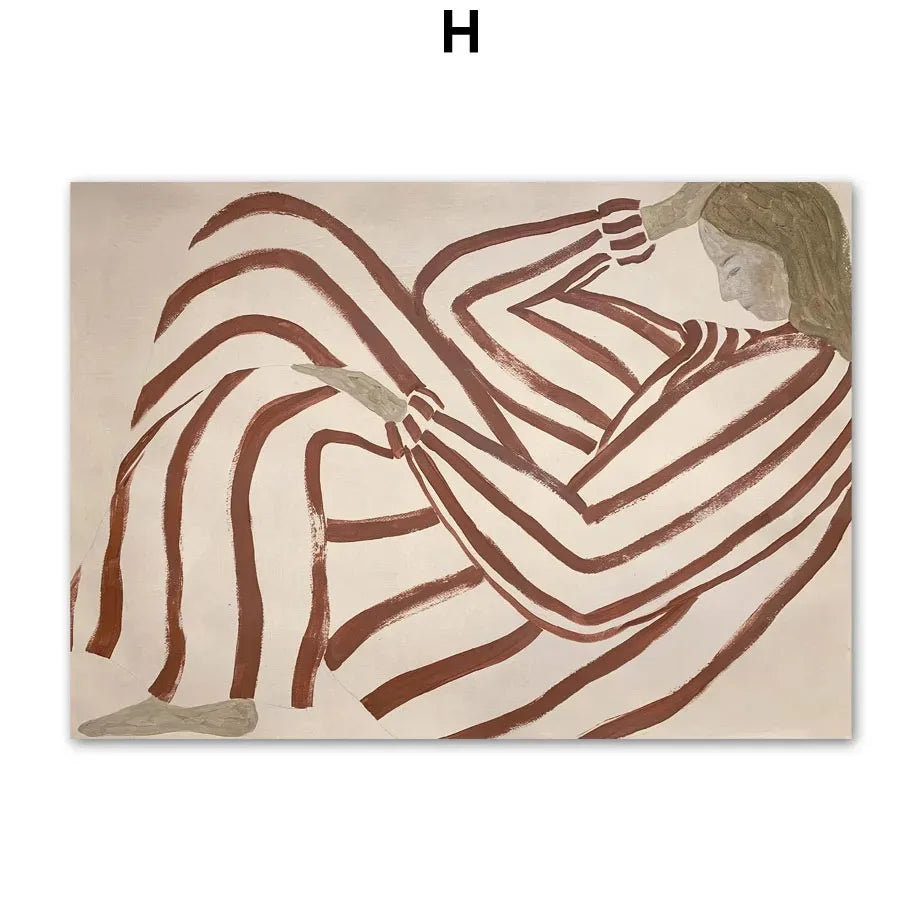 pyjama rayé femme géométrie feuille art mural rétro décoratif - vue 12 sur 14