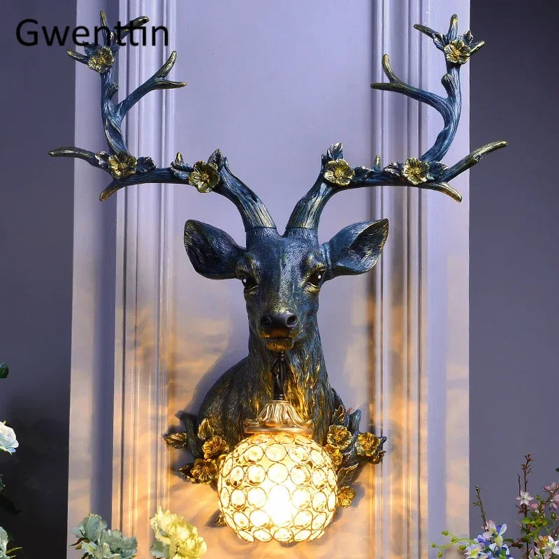 applique murale lucky deer en résine et bois décoratif intérieur - vue 3 sur 8