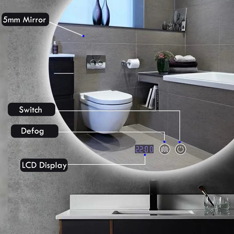 miroir rond avec rétroéclairage réglable et antibuée décoratif - vue 4 sur 24