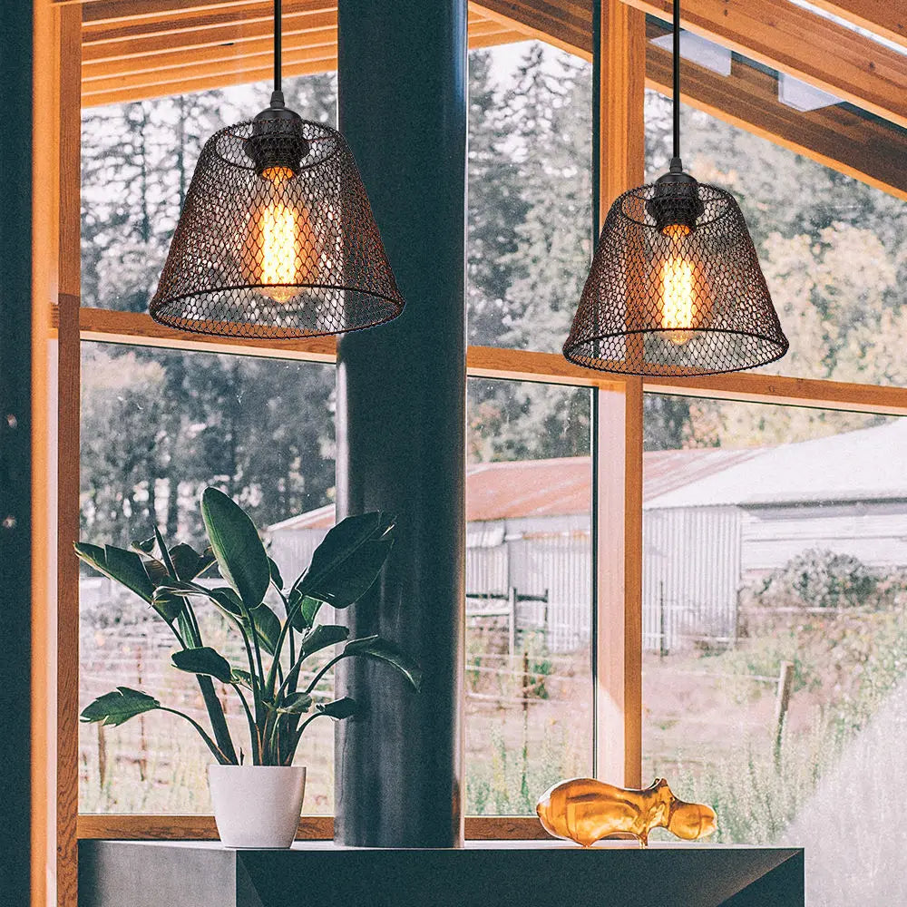 suspension vintage en métal abat-jour cage pour éclairage intérieur - vue 4 sur 24