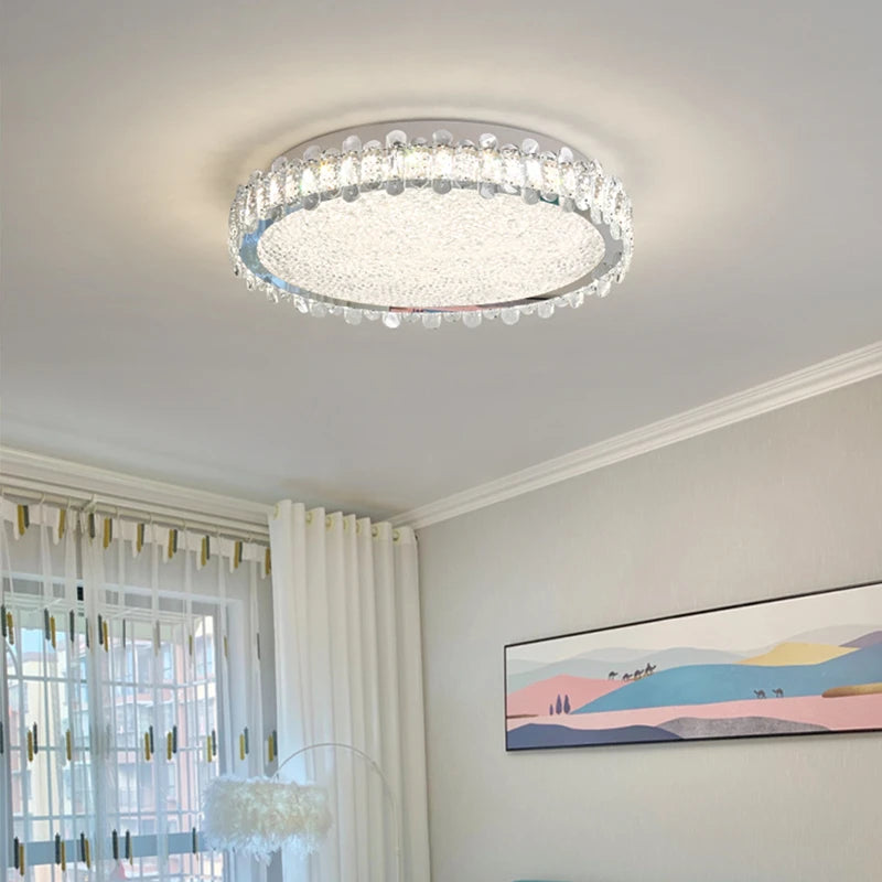 plafonnier led rond moderne en cristal pour restaurant hôtel 2022 - vue 4 sur 12