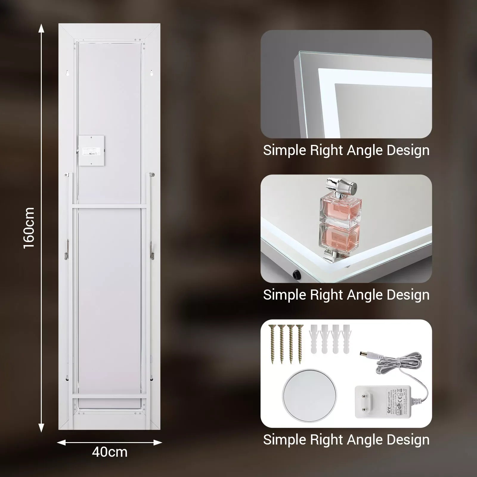 miroir led pleine longueur inclinable avec support et lumière réglable - vue 5 sur 7