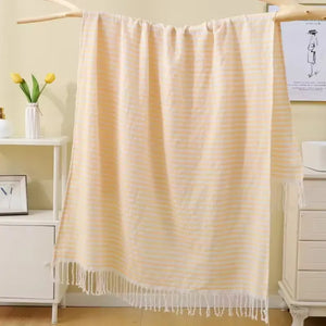 Large Turkish beach towel with stripes and tassels