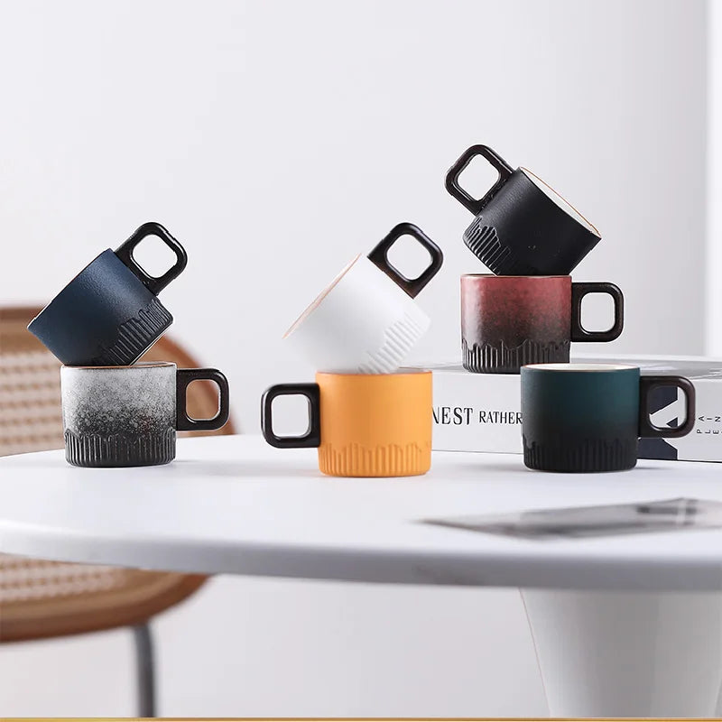 tasse café artisanale céramique vintage anse bois 60ml