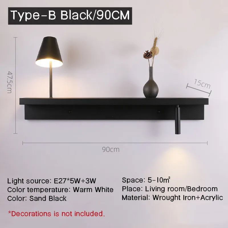 Rotating wall light with shelf and spotlight switch for decoration - vue 8 sur 14