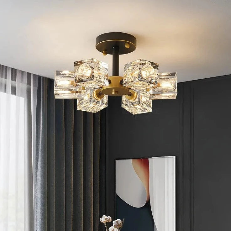 Plafonnier led en verre cristal luxe - vue 3 sur 12