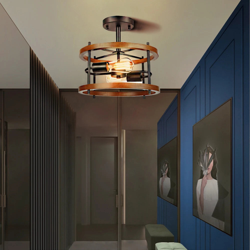 plafonnier industriel rétro à deux lampes pour intérieur - vue 5 sur 11