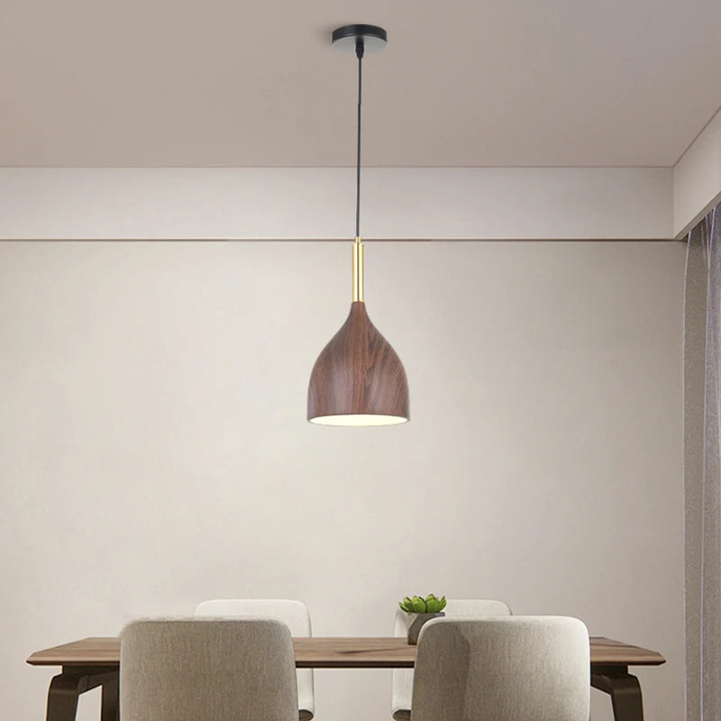 Nordic metal chandelier with wood-effect for minimalist interior decor - vue 4 sur 14