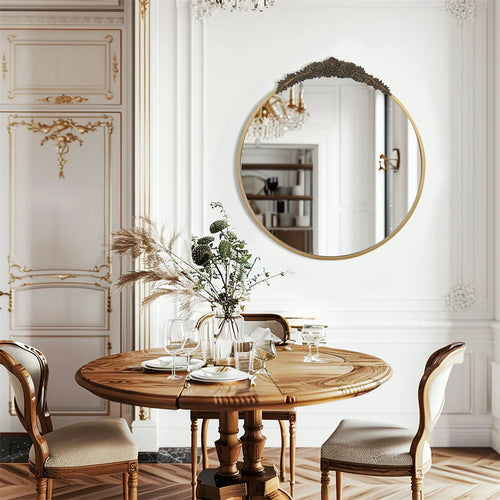 LUVODI Baroque Brass Round Wall Decor Mirror Resin Rose Pattern Metal Frame Art Mirror for Living Room,Bathroom Decoration - vue 5 sur 7