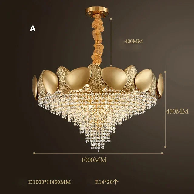 lustre moderne en cristal pampilles et acier inoxydable - vue 9 sur 16