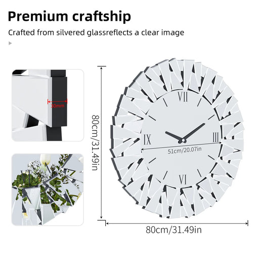 Wisfor Large Modern Wall Clock 32 Inch Round Beveled Glass Edge Wall Mirror with Clock for Modern Living Room,Home Interiors - vue 6 sur 7