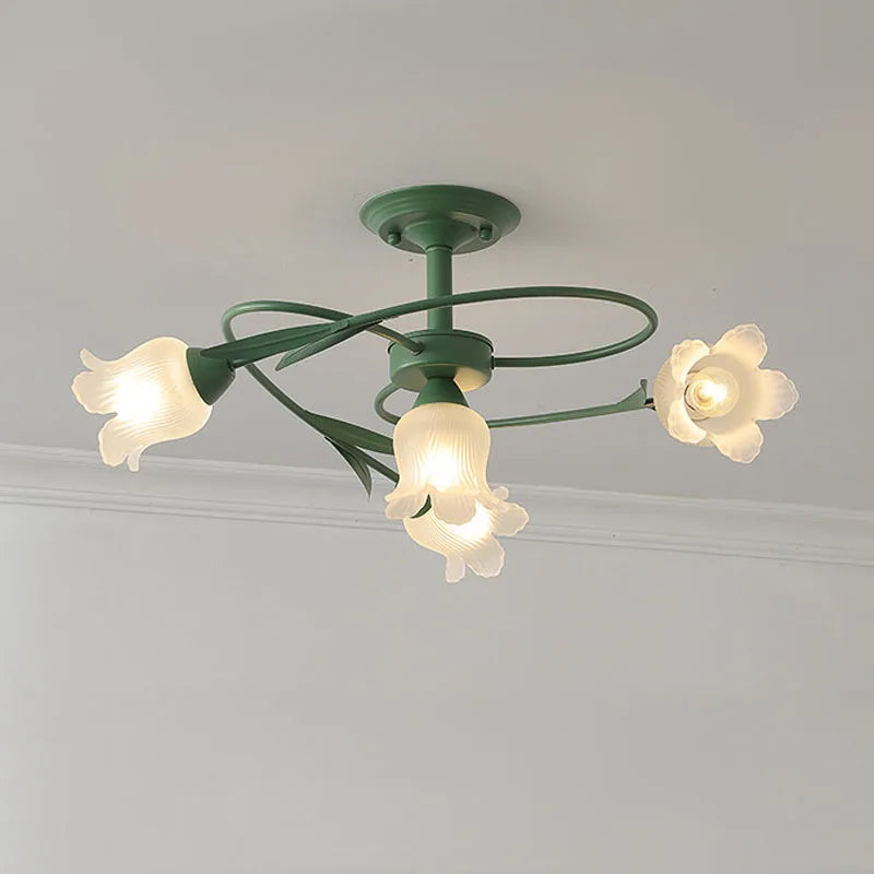 plafonnier vintage français en verre avec led et suspension en fer - vue 2 sur 7