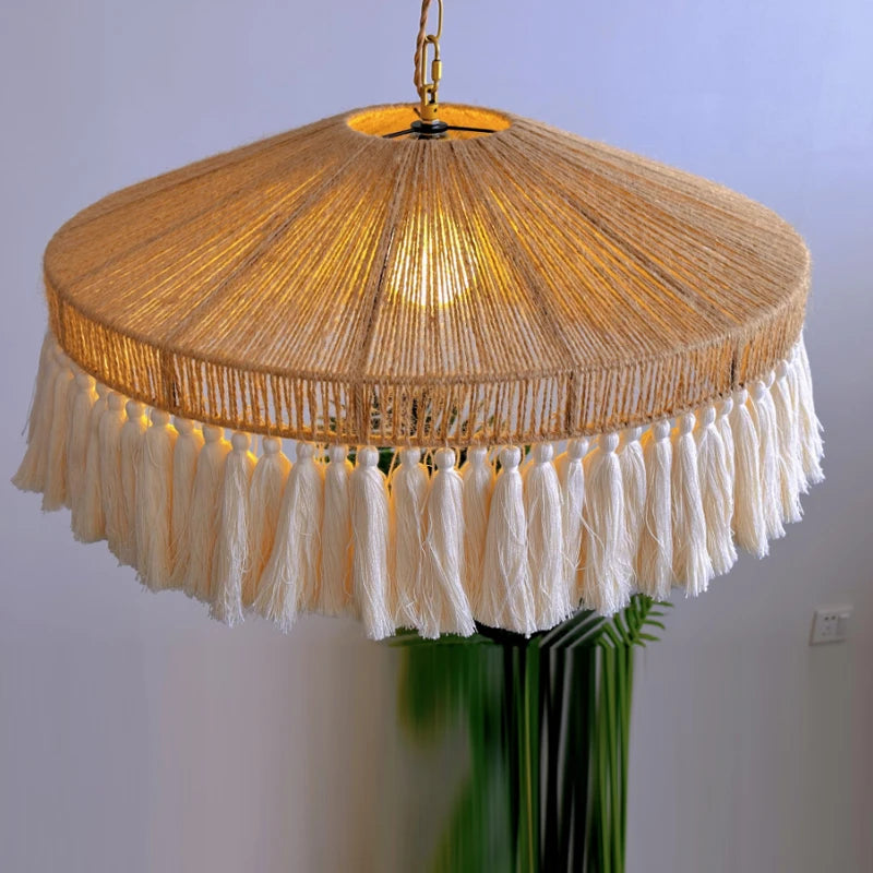 Bohemian hemp rope tassel vintage pendant light - vue 5 sur 10