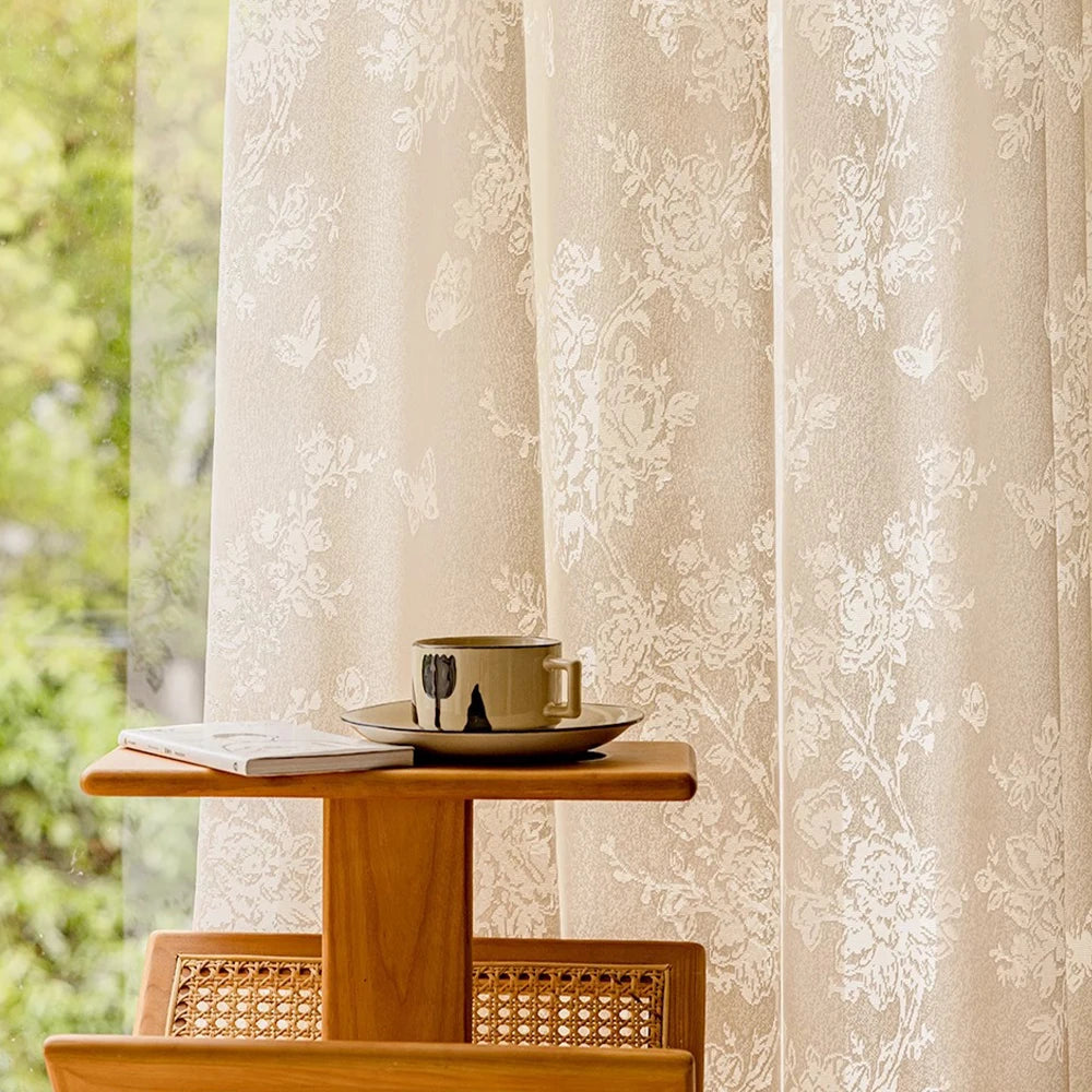 Voilage tulle floral romantique pour salon chambre fenetre - vue 5 sur 8