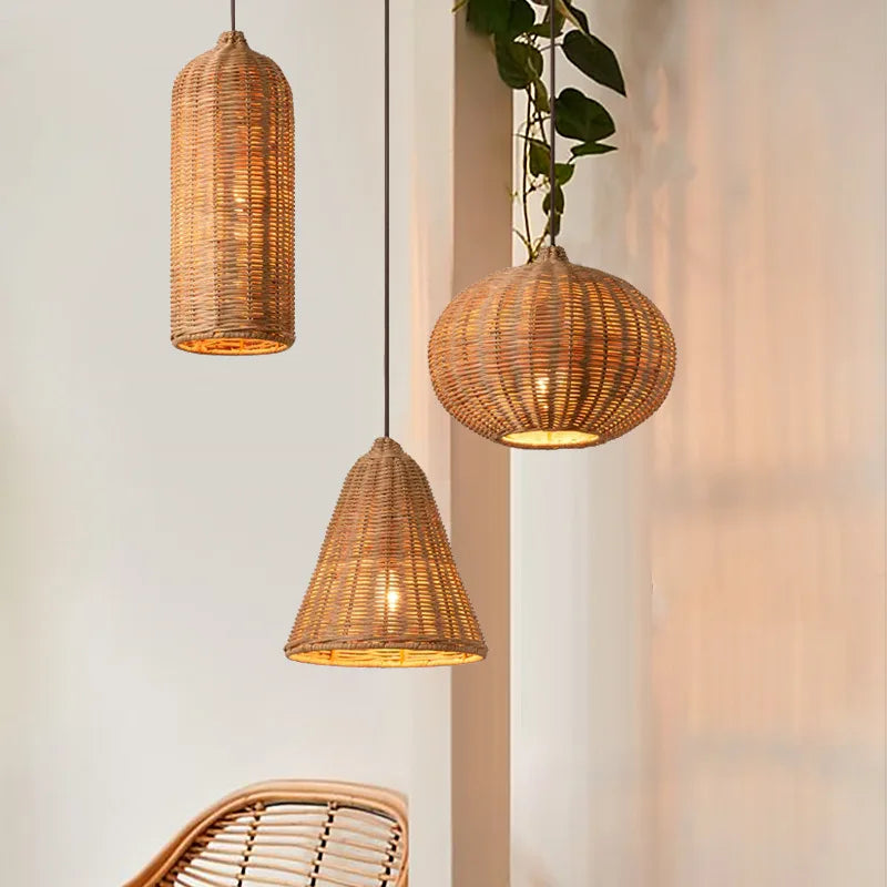 luminaires suspendus en rotin japonais avec tissage en bambou silencieux - vue 2 sur 9
