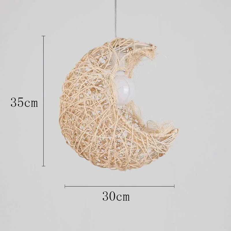 Chinese rattan pendant light, hand woven straw hat lampshade pendant light, living room decoration, indoor lighting fixtures - vue 6 sur 14