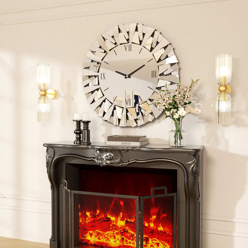 Wisfor Large Modern Wall Clock 32 Inch Round Beveled Glass Edge Wall Mirror with Clock for Modern Living Room,Home Interiors - vue 4 sur 7