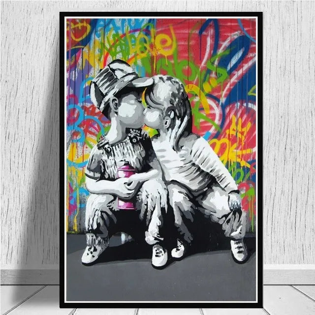 peinture murale abstraite graffiti art singe drôle décoration moderne