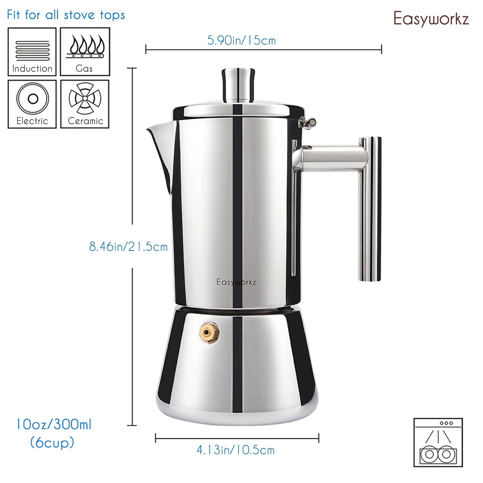 Cafetière italienne induction acier inoxydable design classique - vue 3 sur 7