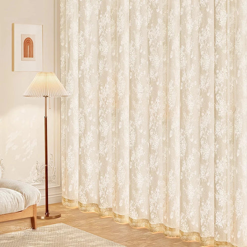 Voilage tulle floral romantique pour salon chambre fenetre - vue 2 sur 8