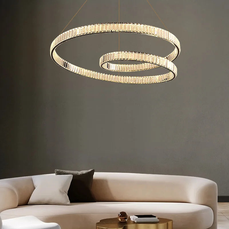 lustre cristal led luxe deco suspension - vue 6 sur 12