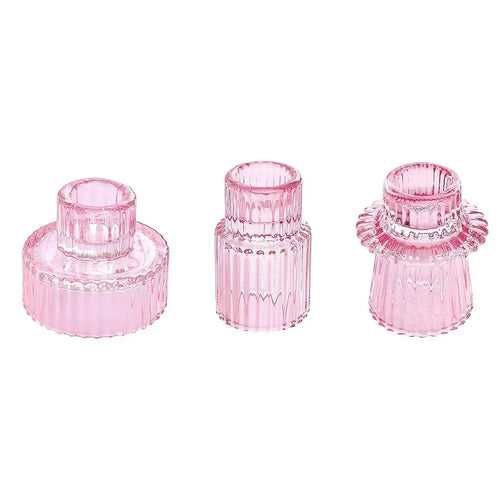 3PCS Set Glass Candlestick,Stick Candle Holder,Transparent Pink Green Amber Color,Wedding Romantic Table Candle Stand,Home Decor