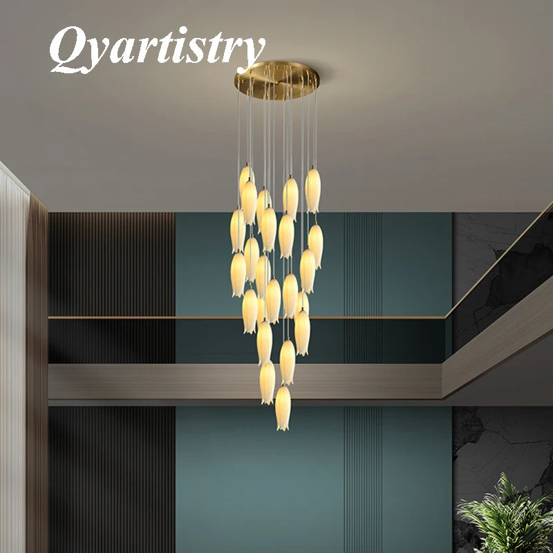 lustre en céramique tulipe pour lampe suspension led rotation duplex - vue 2 sur 11