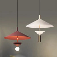 Minimalist postmodern flying saucer pendant light