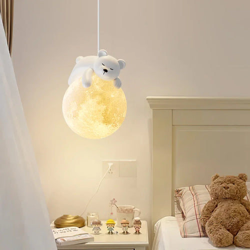 Modern children's bedroom minimalist little bear LED pendant light - vue 3 sur 10