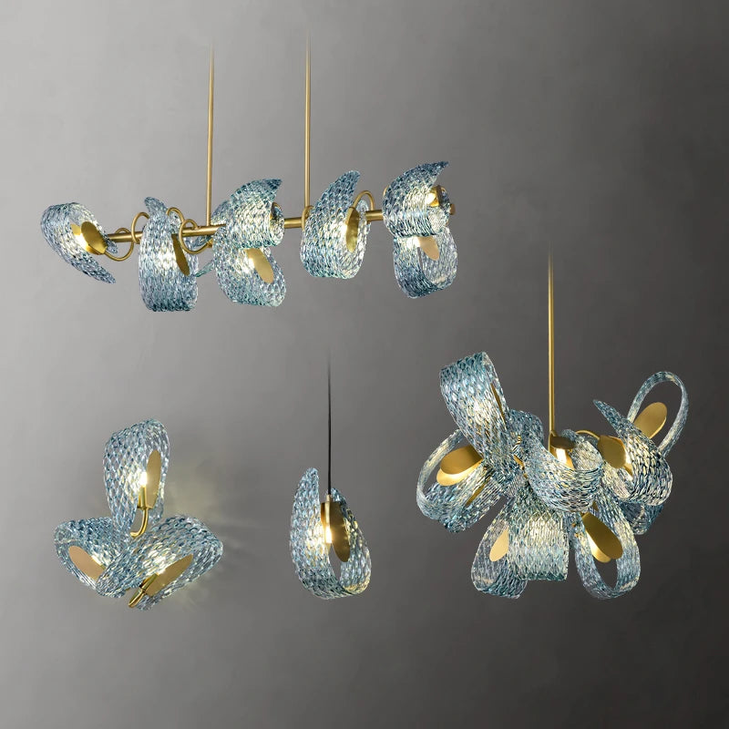 lustre artistique en verre de cristal avec led or - vue 4 sur 21