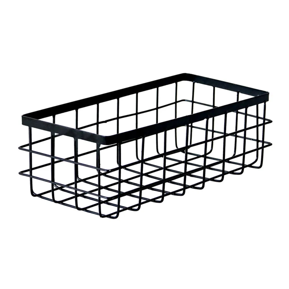 Metal Storage Basket, Black and White, Office Desktop, Cosmetic Sorting Baskets, Kitchen Seasoning Jar Organizer, Iron Box - vue 5 sur 10