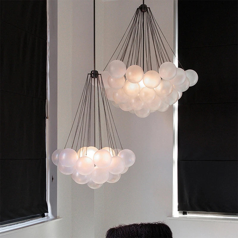 lustre moderne en verre avec boules led pour décoration - vue 5 sur 10