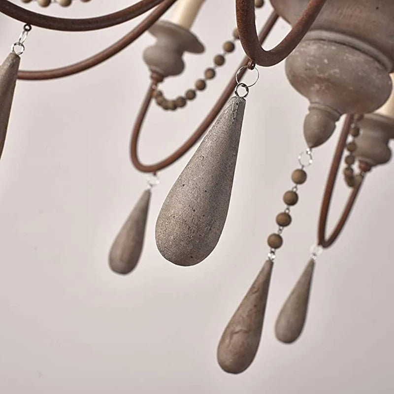 lustre vintage rustique en bois avec perles pour éclairage intérieur - vue 6 sur 6