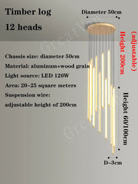 Nordic wood grain duplex rotating minimalist LED chandelier