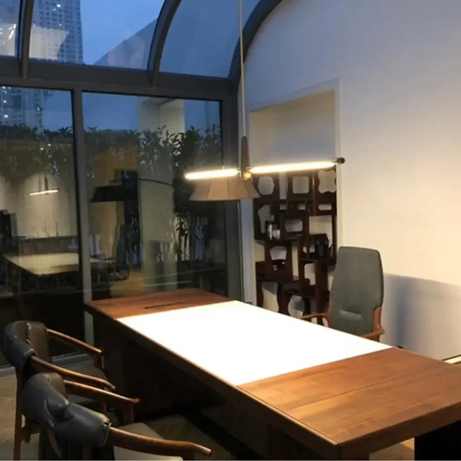 Modern minimalist wood LED chandelier for living room, bar, café and restaurant home decor - vue 5 sur 7