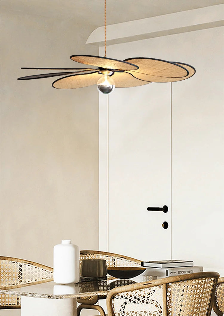 lustre à LED tissé en paille de fleur japonaise pour décoration intérieure - vue 5 sur 9