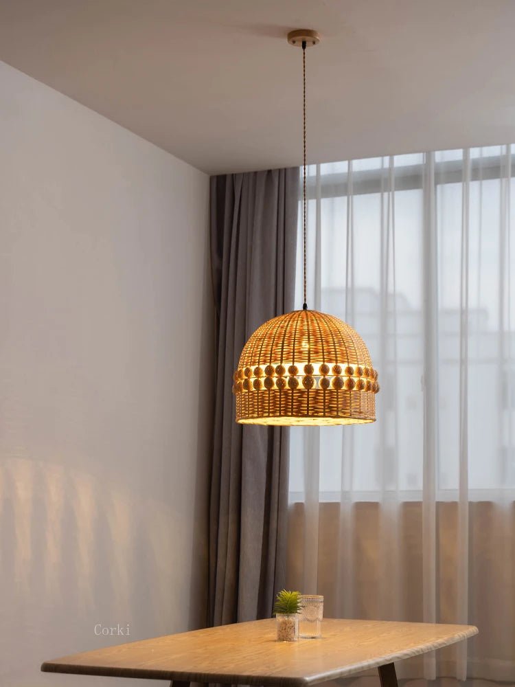 suspension en bambou et rotin style vintage nordique rustique - vue 3 sur 9