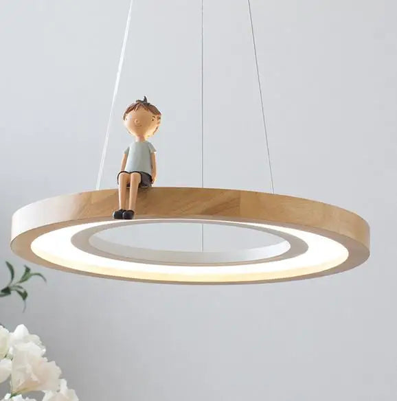 suspension ronde à led en bois pour éclairage commercial et industriel - vue 9 sur 10