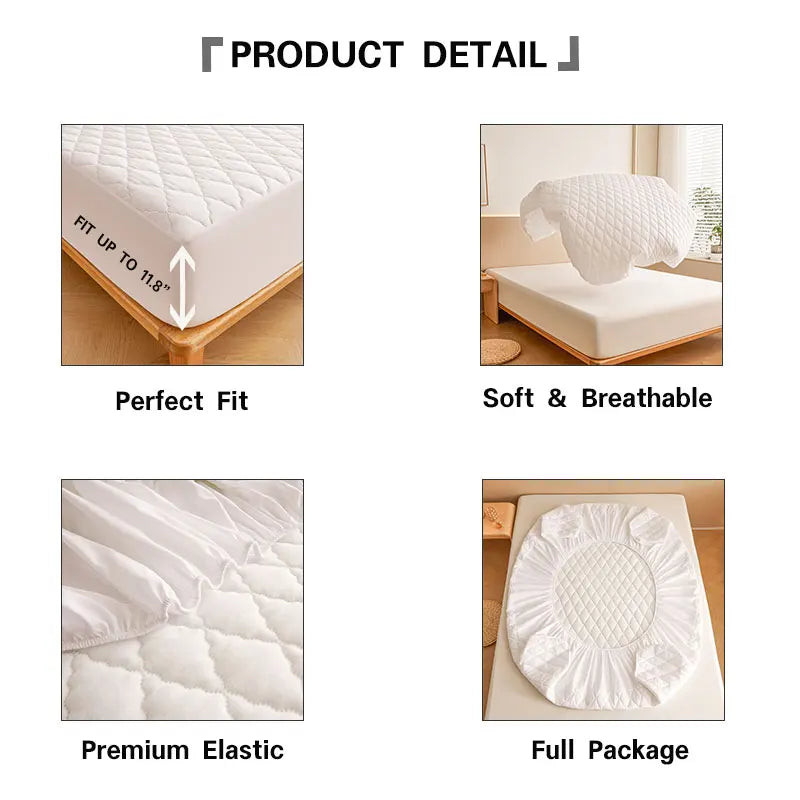1PC Thicken Solid Color Checked Mattress Cover,Cotton-padded Breathable,Dust Proof,All SeasonsSuitable For The Bedroom, - vue 3 sur 10