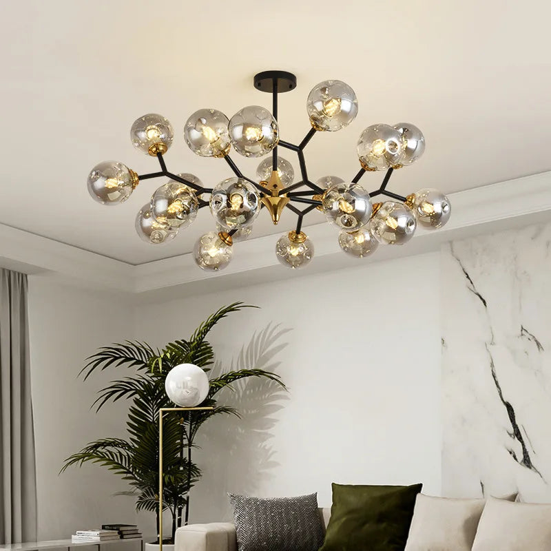 Boule de verre nordique Led plafond lustre noir suspension lumières décor à la maison suspendus Lustres luminaire salon salle à manger chambre - vue 4 sur 14