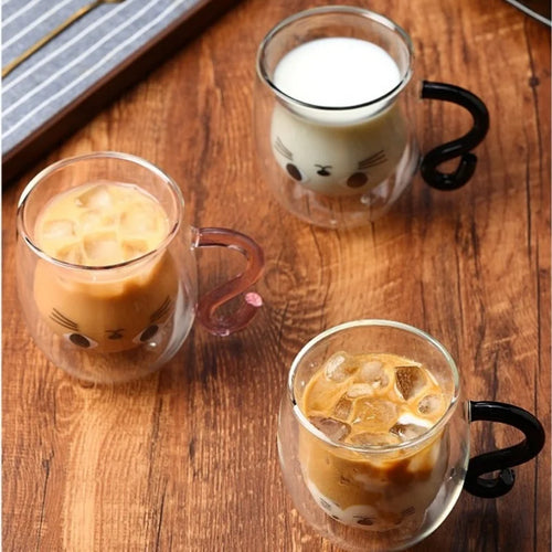 Tasse chat double paroi verre 250 ml anse
