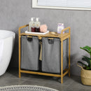 HOMCOM bamboo dirty laundry basket with 2 removable bags 63.5x33x73cm Natural