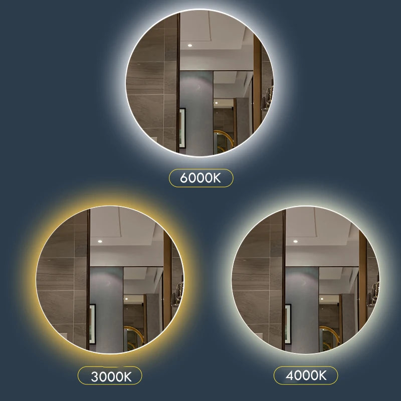 miroir rond avec rétroéclairage réglable et antibuée décoratif - vue 5 sur 24