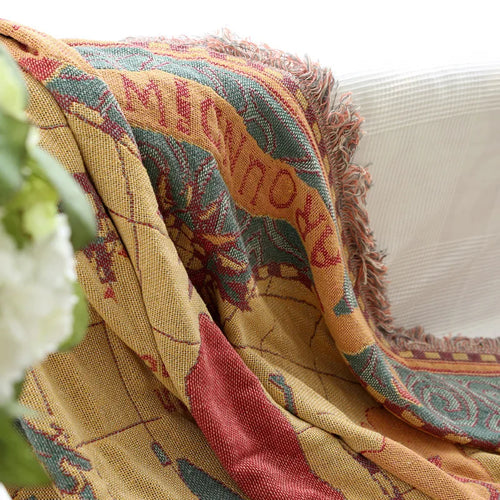 plaid bohème tricot carte du monde canapé décoratif