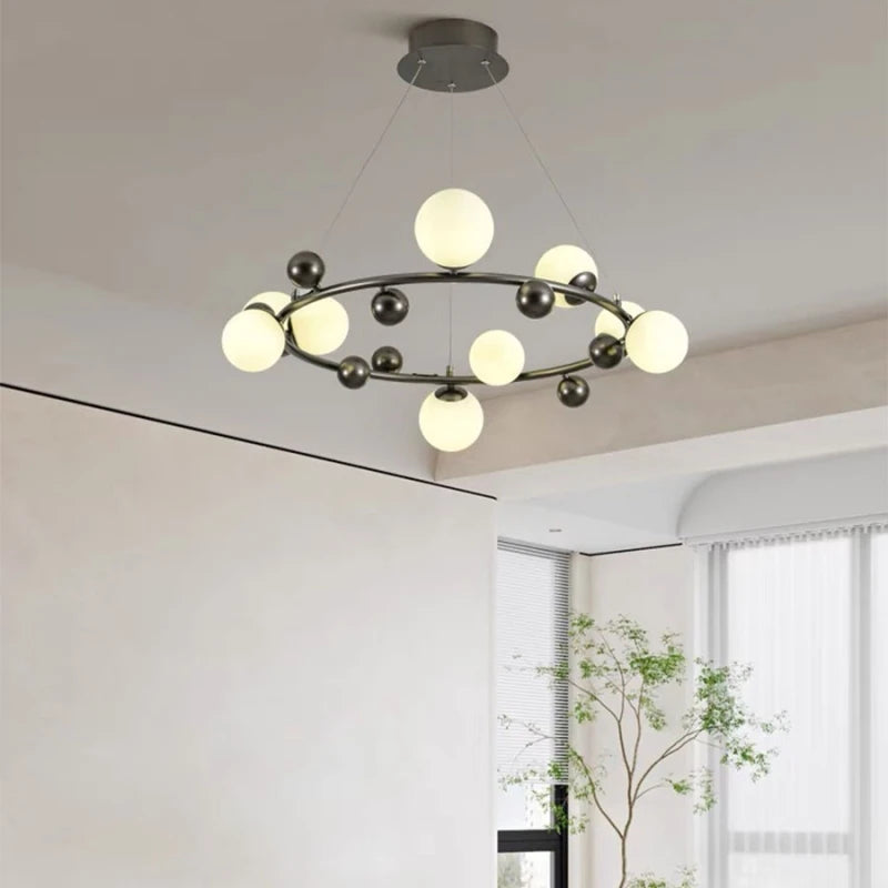 lustre moderne en métal et verre pour intérieur avec fil réglable - vue 3 sur 13