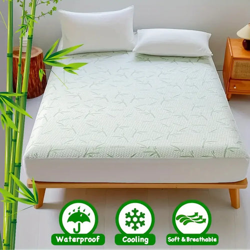 1pc Waterproof Bamboo Mattress Cover (Without Pillowcase), Cooling & Breathable Fitted Bed Sheet With 6-14inches Deep Pocket - vue 2 sur 7